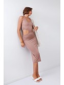 Smooth dress with a cut-out waist, coffee 110573 - Online store - Boutique